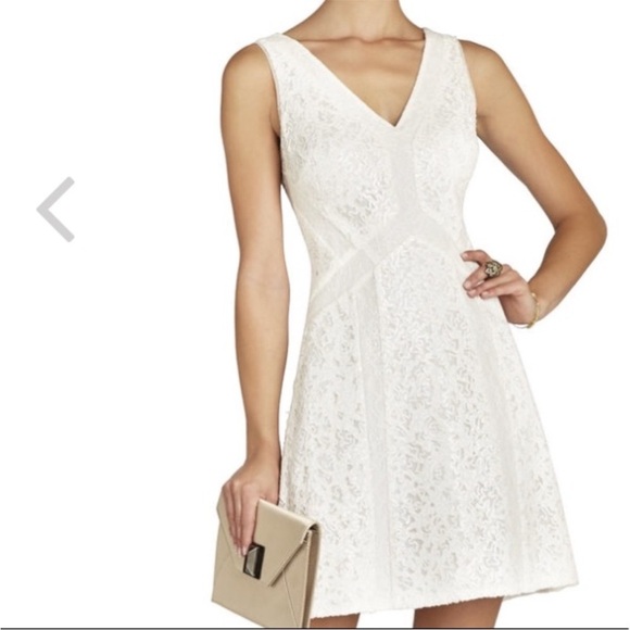 BCBGMaxAzria Gracie Off-White Sequin Lace Mini Dress Bridal Shower Wedding - Picture 14 of 14